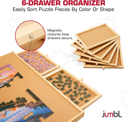 1500-Piece Puzzle Board/Table with Drawers, Lazy Susan Spinner & Cover | Rotating Wooden Jigsaw Puzzle Table for Adults & Kids | Built to Last