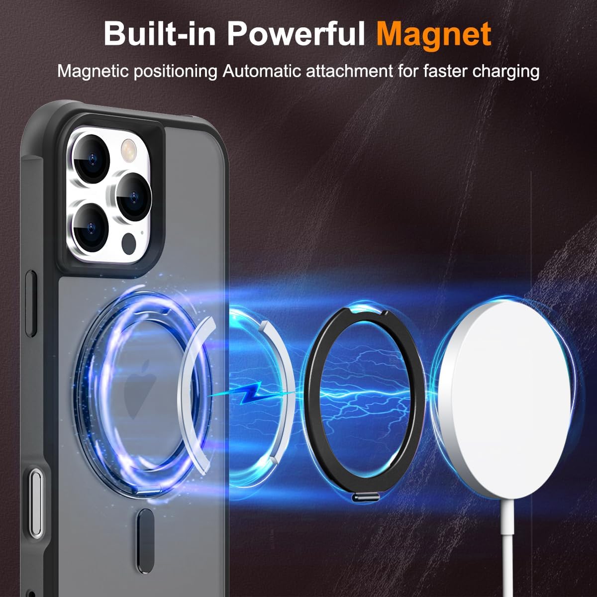 iPhone 16 Pro Case BLACK with 360° Rotatable Magnetic Ring Stand [Compatible Mag-Safe] [Military Grade Protection] Translucent Matte Phone Cases