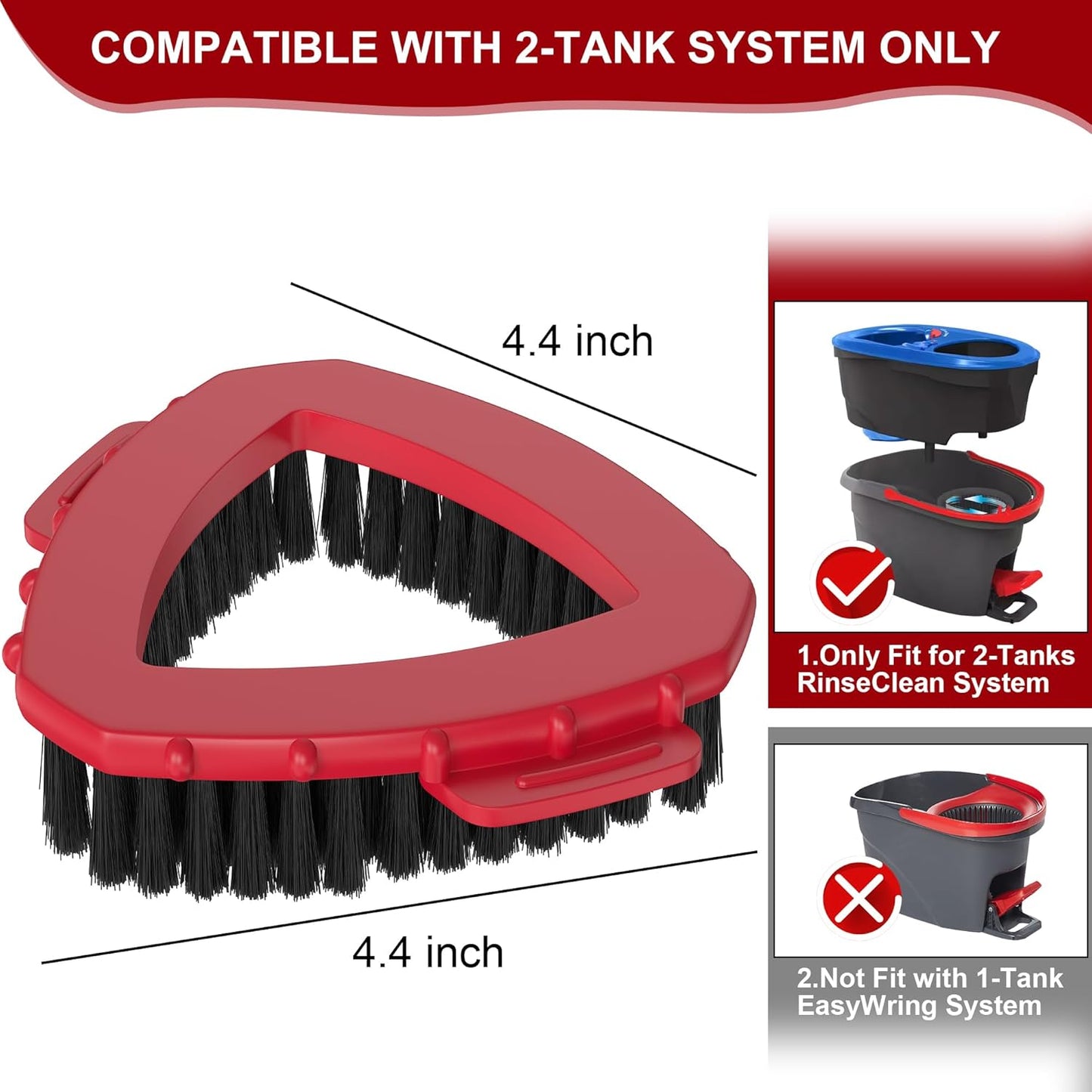 2-Pack Spin Mop Scrub Brush Replacement Heads Compatible with O-Cedar RinseClean 2-Tank System, Triangular Hard-Bristle Scrubber Mop Head for Kitchen and Bathroom Deep Cleaning