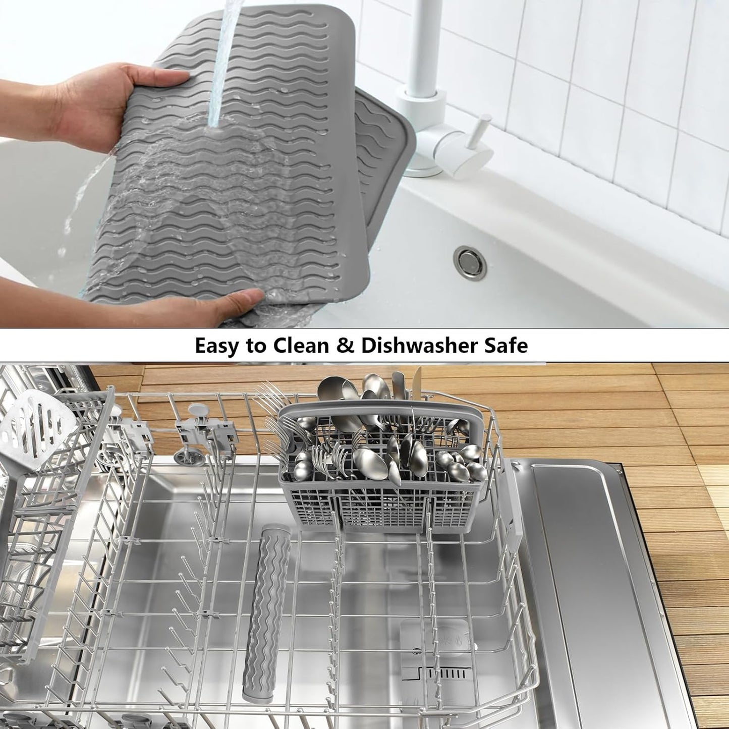 Silicone Dish Drying Mat GREY- 16" x 18" - for Kitchen Counter, Eco-Friendly Fast Dry Dish Mat, Easy Clean Multi Usage Drying Matt, Heat Resistant Trivet