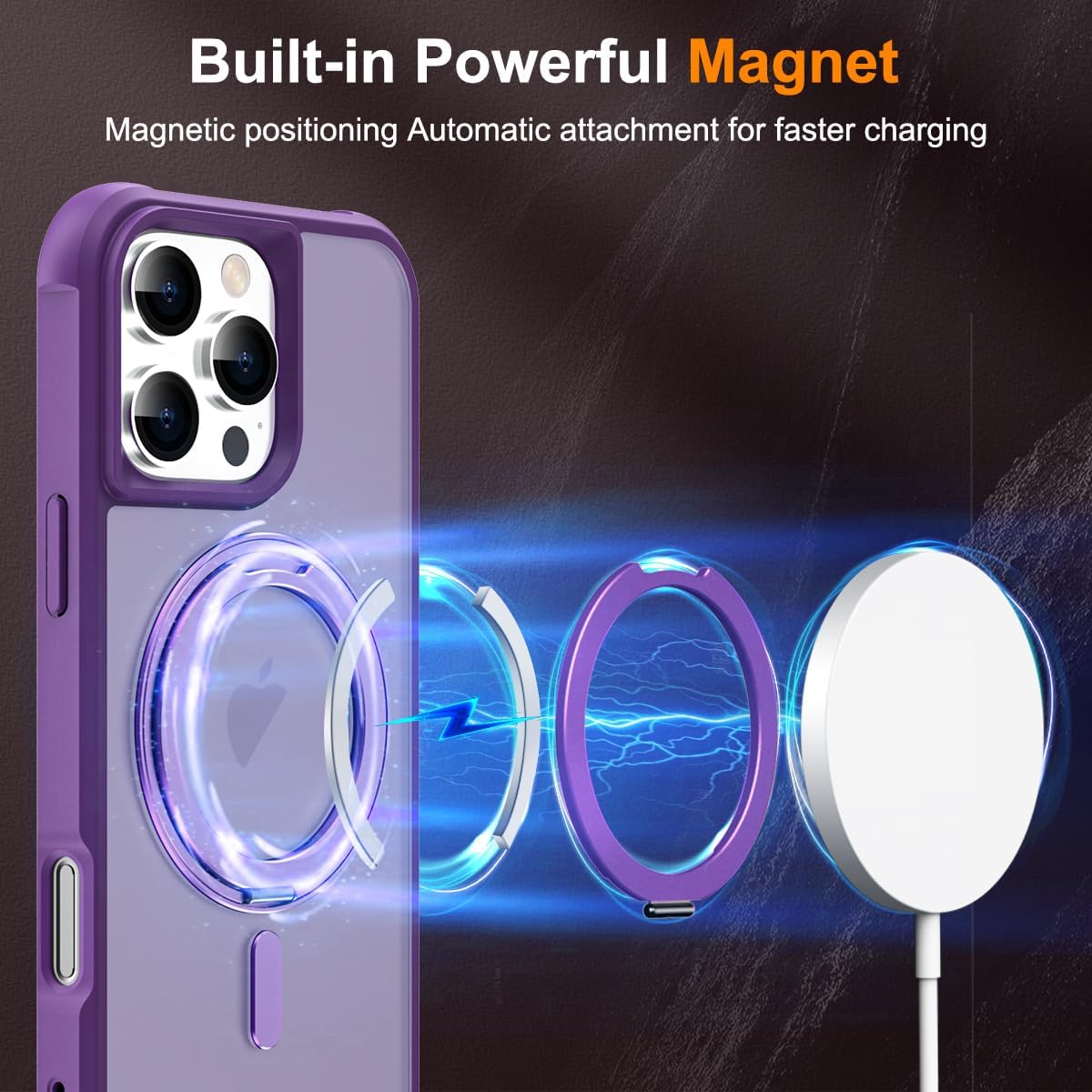 iPhone 16 Pro Case PURPLE with 360° Rotatable Magnetic Ring Stand [Compatible Mag-Safe] [Military Grade Protection] Translucent Matte Phone Cases