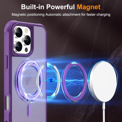 iPhone 16 Pro Case PURPLE with 360° Rotatable Magnetic Ring Stand [Compatible Mag-Safe] [Military Grade Protection] Translucent Matte Phone Cases