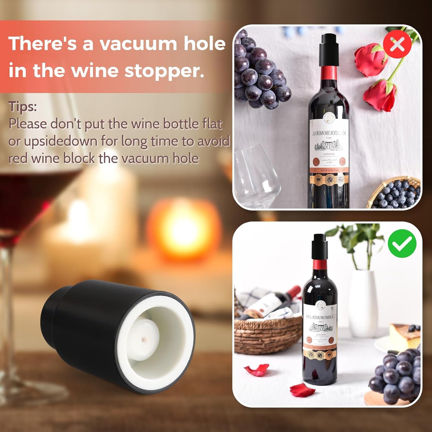 2 Pack Wine Bottle Stopper with Scale, Reusable Wine Stopper, Wine Stoppers For Wine Bottles, Wine Stoppers Vacuum Keep Wine Freshness, Wine Gifts Accessories
