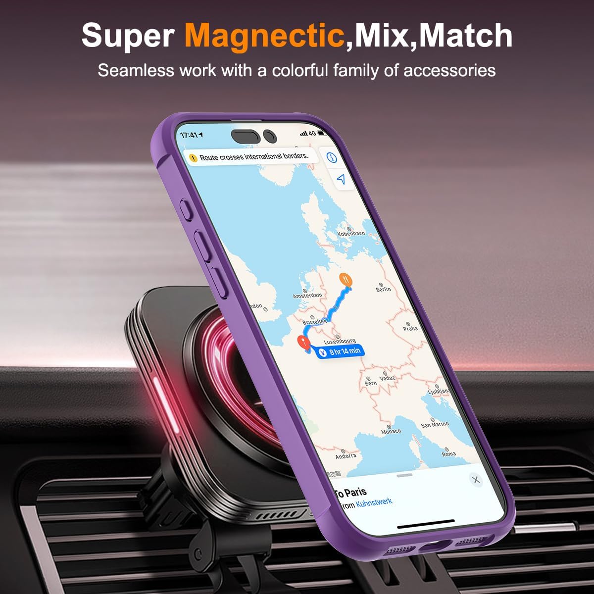 iPhone 16 Pro Case PURPLE with 360° Rotatable Magnetic Ring Stand [Compatible Mag-Safe] [Military Grade Protection] Translucent Matte Phone Cases