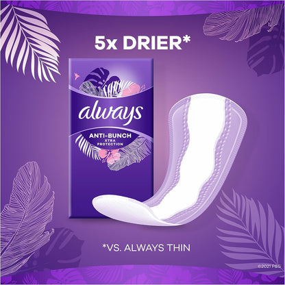 Always Daily Extra Protect Liners, Long Length, Unscented Panty Liners, 2 Packs of 54, 108 Count