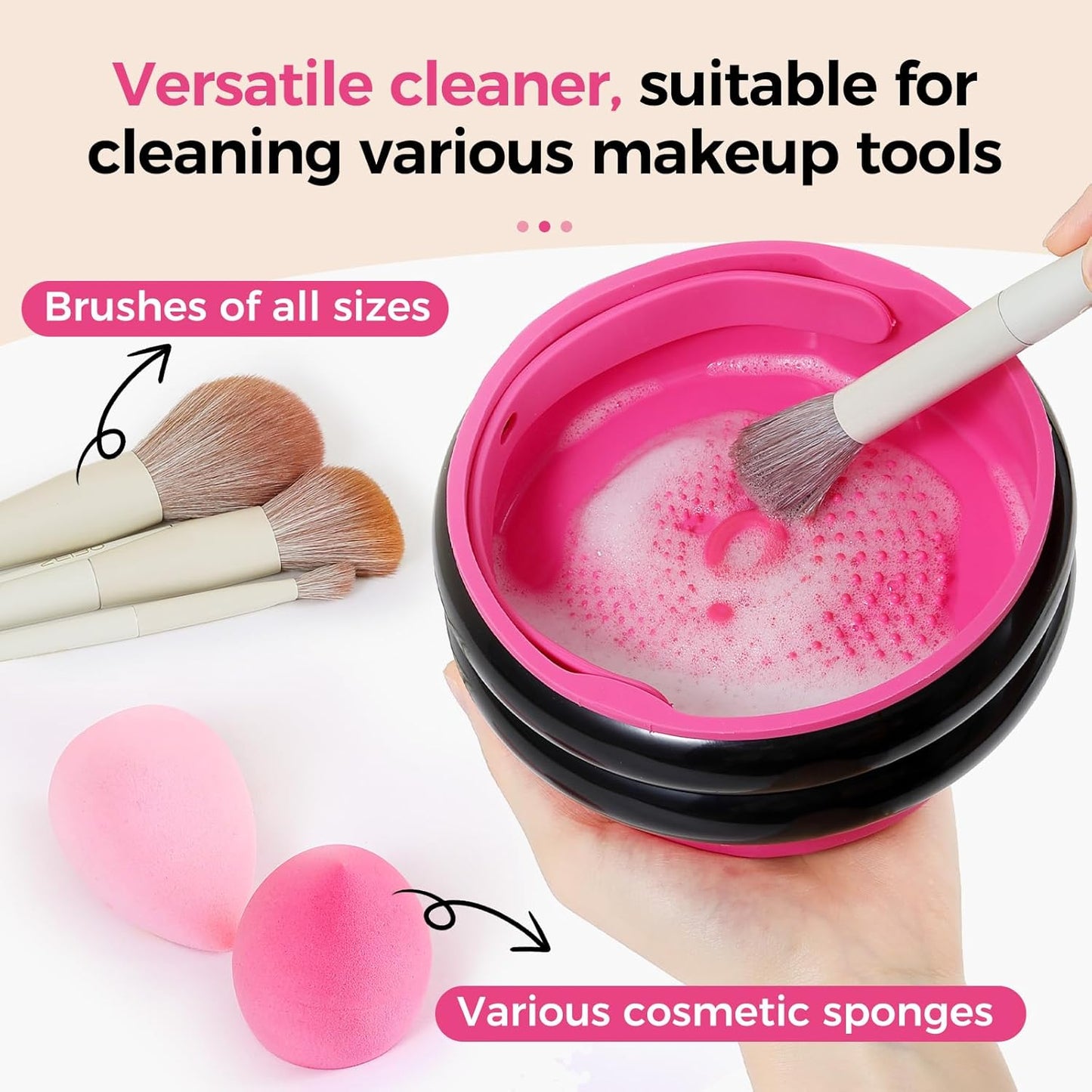3 in 1 Makeup Brush Cleaner, Silicone Cleansing Pad, Clear Cover Brush Holder and Storage Box, Quick Dry Storage, for Removing Makeup Brushes, Sponges, Puffs Residue