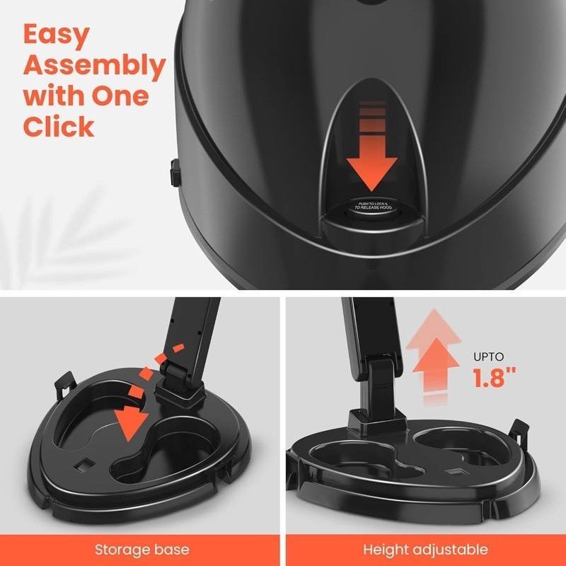 Ionic Hooded Dryer - 1875W Bonnet Hair Dryer, 3 Heating Settings, Sit Under Hair Dryer for Home and Salon, Portable Hair Dryer with Hood, Height Adjustable Hooded Hair Dryer-Black