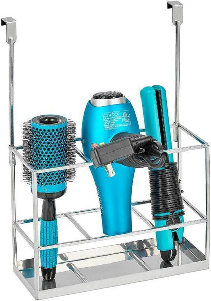 mDesign Steel Bathroom Over Cabinet Door Hair Tool Storage Organizer, Accessory Holder, Holder for Hair Dryer, Straightener, Curling Iron, Styling Products