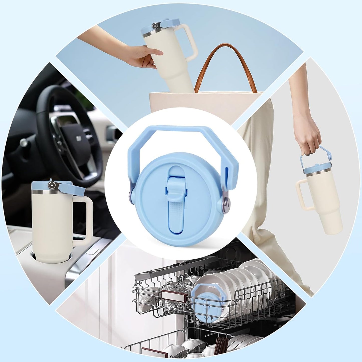 40 oz Flip Straw Leak Proof Lid with Handle for 40 oz. Stanley Quencher H2.0 & Pro Tour, Replacement Lid, Spill-proof, & Reusable (blue)