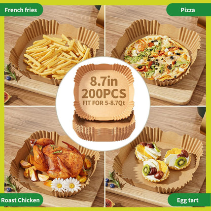 100 PCS Air Fryer Disposable Paper Liners,8 Inch Square Parchment Disposable Paper Liner for 5-8QT Air Fryer,Baking, Roasting and Microwave, Non-Stick Airfryer Accessories