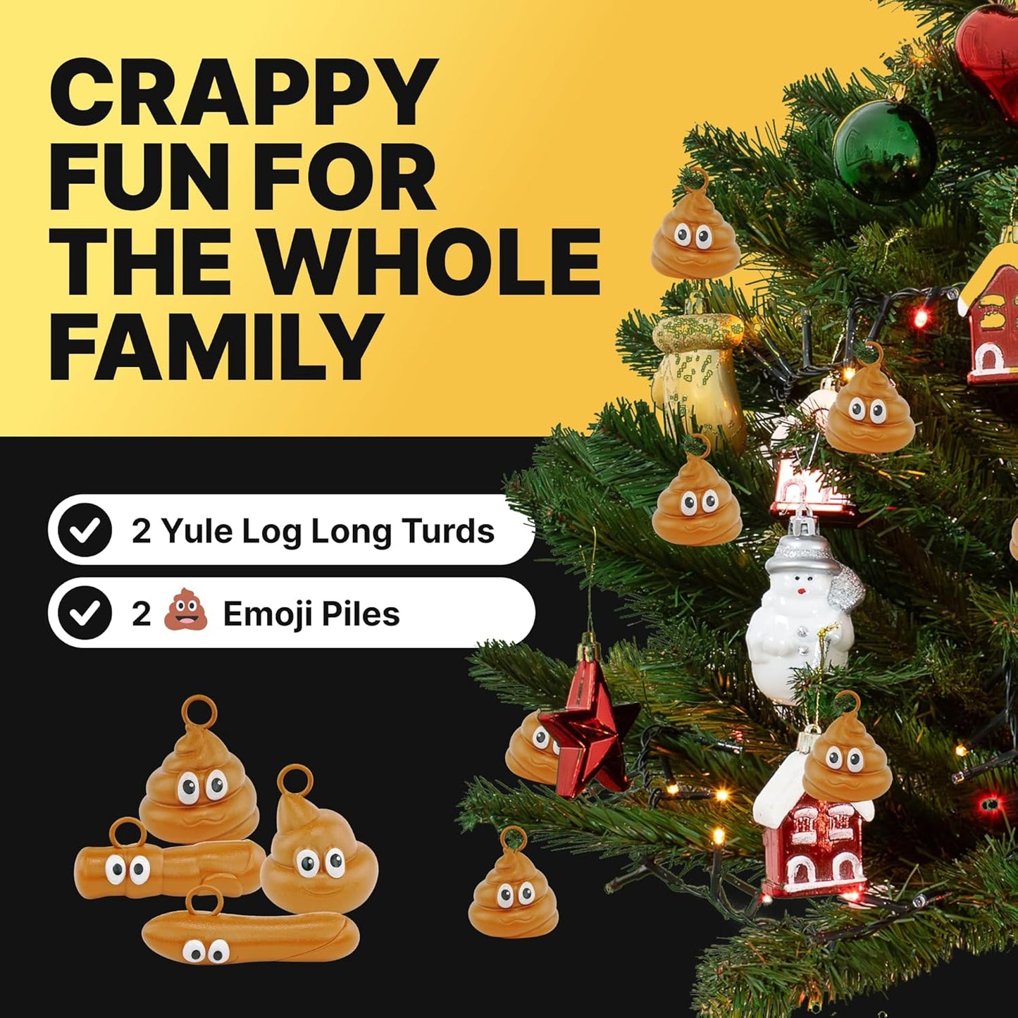4pk Poop Ornaments for Holiday Trees (Brown)