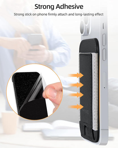 2 Pack Card Holder for Phone Case, Leather Phone Wallet Stick On, Strongest Adhesive Phones Wallet BLACK/GRAY for iPhone/Android, Minimalist Slim RFID, Fit 7 Cards