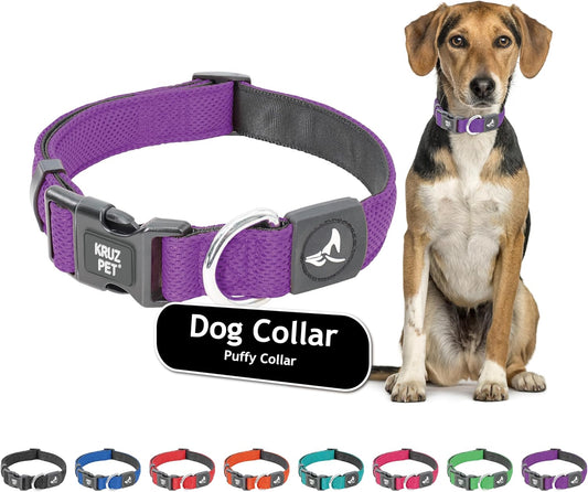 KRUZ PET Original Heavy-Duty Adjustable Dog Collar - Ultra Soft Padding, Lifetime Durability, Comfortable Collar for Medium Dog Breeds (Amethyst/Medium)