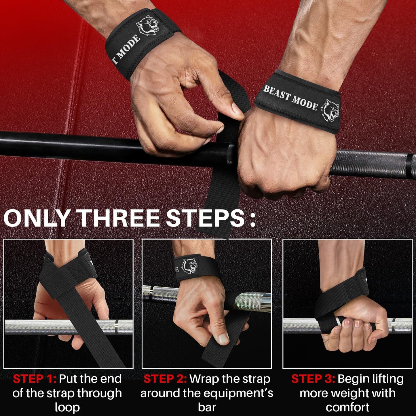 Lifting Straps BEIGE/BLACK for Weightlifting Gym Strength Training - Wrist Straps with Neoprene Padded Cotton - Men & Women – Ideal for Powerlifting, Bodybuilding & Deadlifts