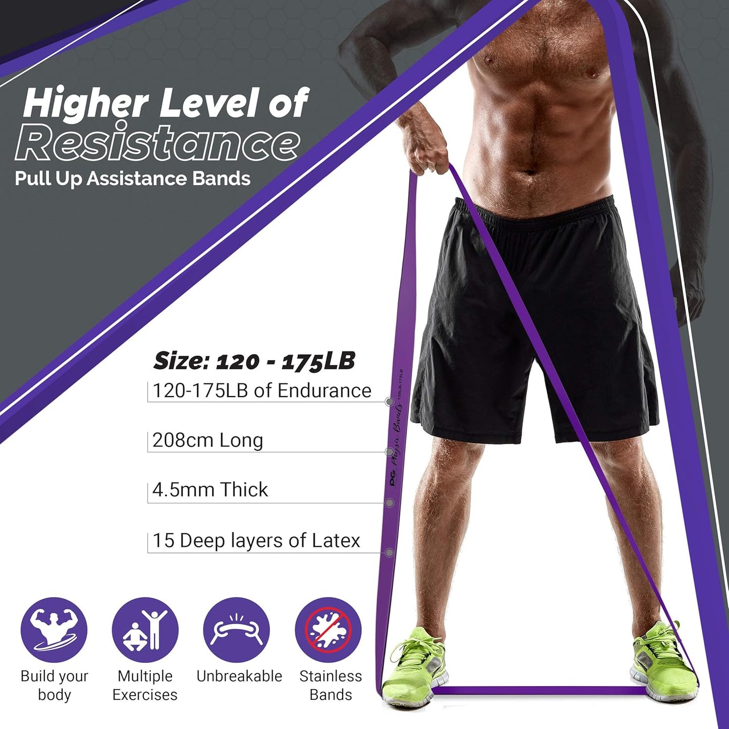 Physix Gear Pull Up Assistance Resistance Extra Heavy Band - Purple (Single)