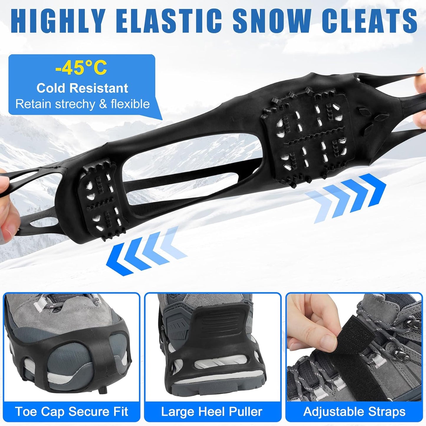 Ice Cleats Snow Traction Cleats for Walking on Snow and Ice Women Men Winter Outdoor Anti Slip Crampons (Size XL)