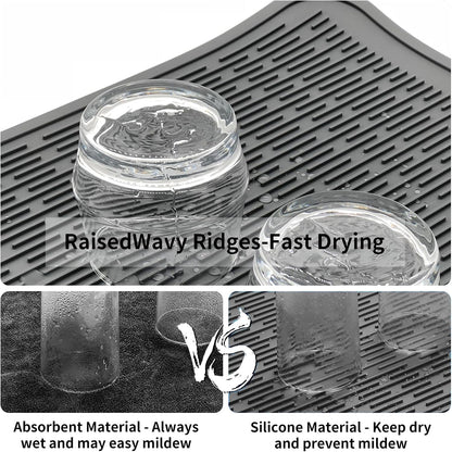 Silicone Dish Drying Mat GREY- 16" x 18" - for Kitchen Counter, Eco-Friendly Fast Dry Dish Mat, Easy Clean Multi Usage Drying Matt, Heat Resistant Trivet