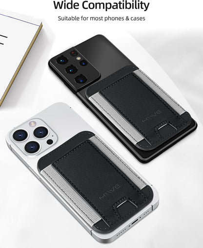 2 Pack Card Holder for Phone Case, Leather Phone Wallet Stick On, Strongest Adhesive Phones Wallet BLACK/GRAY for iPhone/Android, Minimalist Slim RFID, Fit 7 Cards