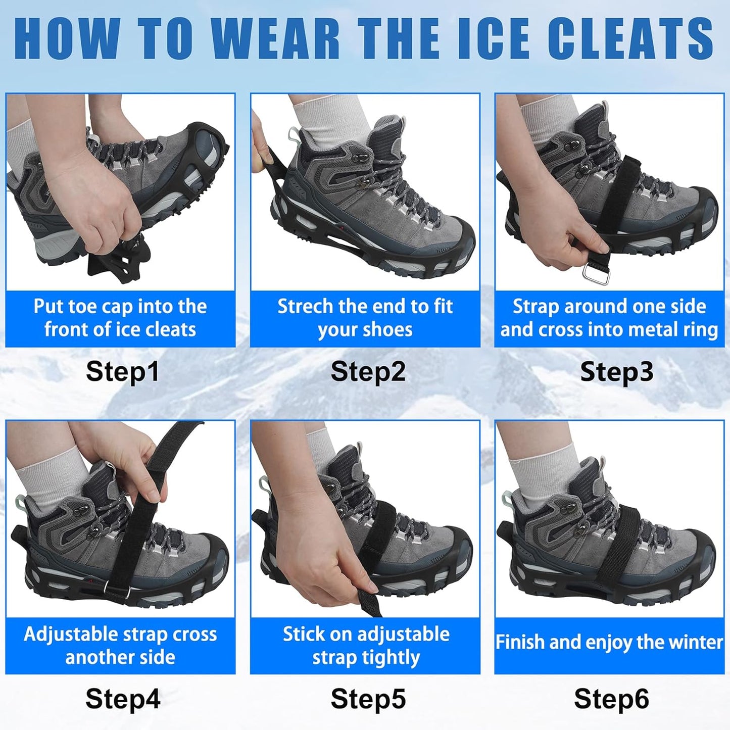 Ice Cleats Snow Traction Cleats for Walking on Snow and Ice Women Men Winter Outdoor Anti Slip Crampons (Size XL)