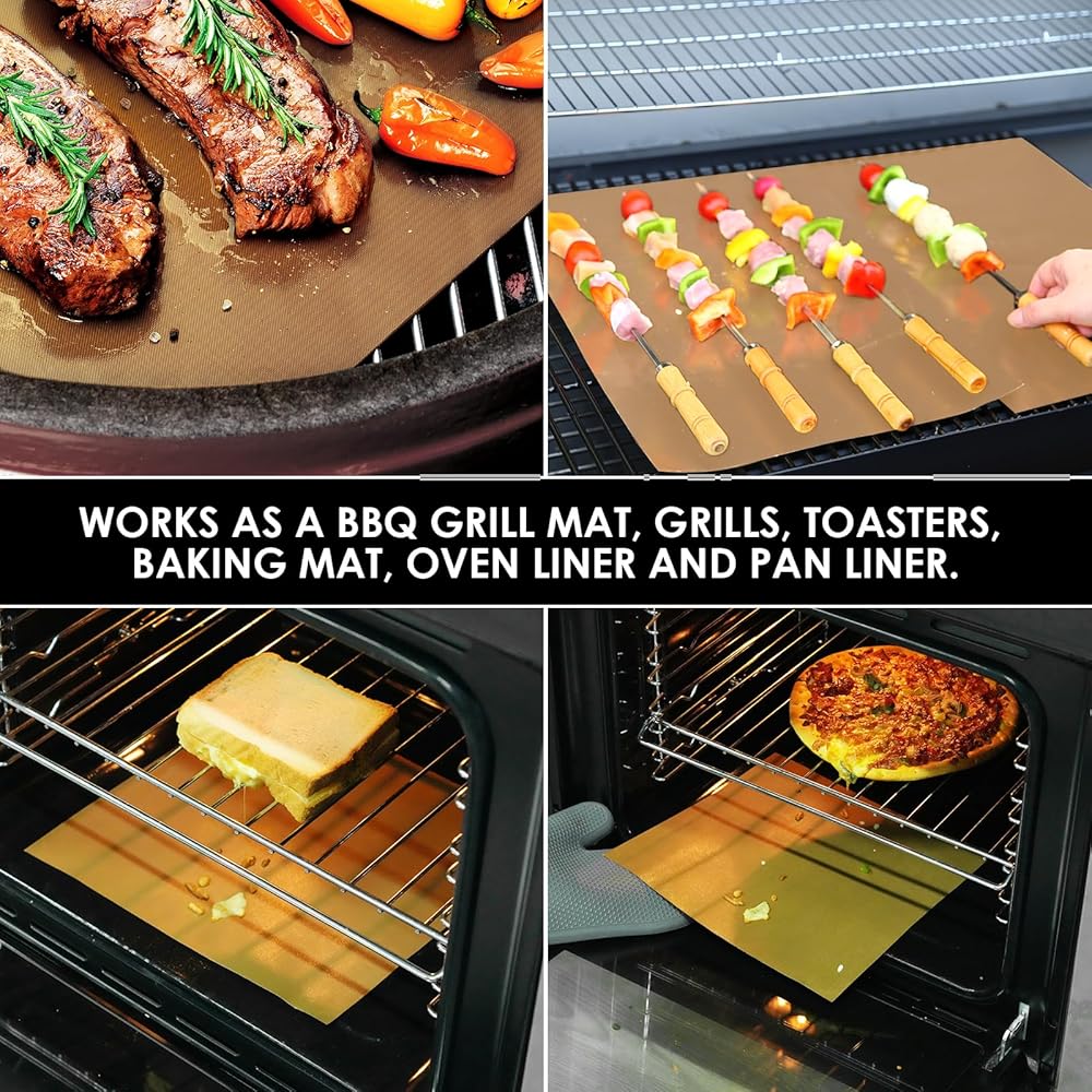 Air Fryer Oven Liners & Grill Mats 6 Pack (11.5" x 11.5") – Non-Stick, Reusable, Heat Resistant Toaster Oven Sheets – Cut-to-Fit, BPA Free & Dishwasher Safe, Black