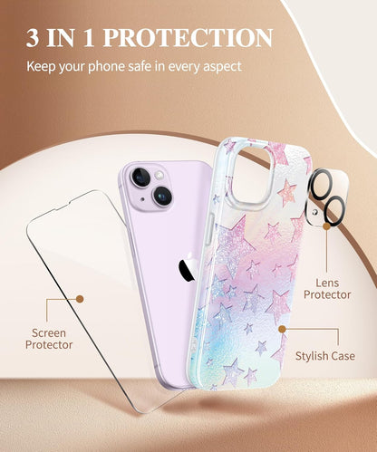 iPhone 14 Case STARS/GRADIENT PURPLE 6.1" with 10ft Military Grade Drop Protection