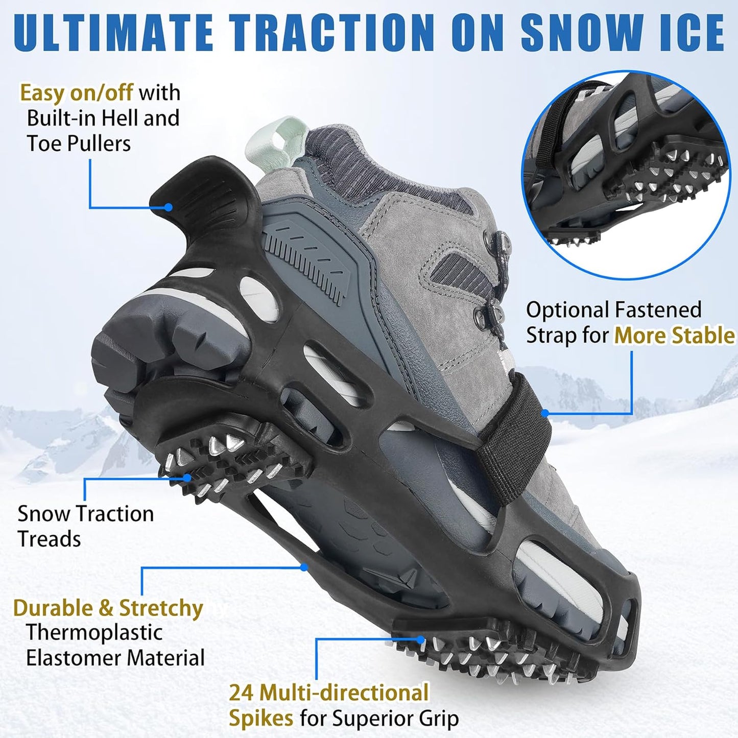 Ice Cleats Snow Traction Cleats for Walking on Snow and Ice Women Men Winter Outdoor Anti Slip Crampons (Size XL)