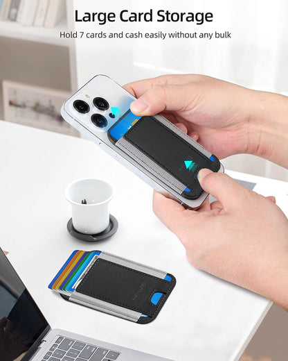 2 Pack Card Holder for Phone Case, Leather Phone Wallet Stick On, Strongest Adhesive Phones Wallet BLACK/GRAY for iPhone/Android, Minimalist Slim RFID, Fit 7 Cards