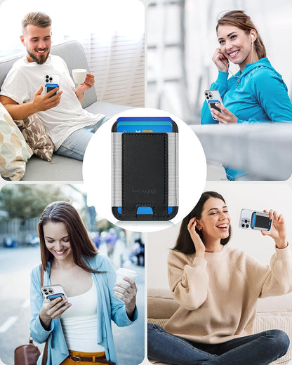 2 Pack Card Holder for Phone Case, Leather Phone Wallet Stick On, Strongest Adhesive Phones Wallet BLACK/GRAY for iPhone/Android, Minimalist Slim RFID, Fit 7 Cards