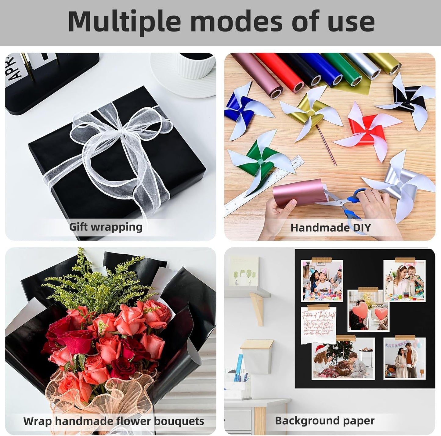 Black Wrapping Paper Roll, Matte Metal Solid Color Wrapping Paper