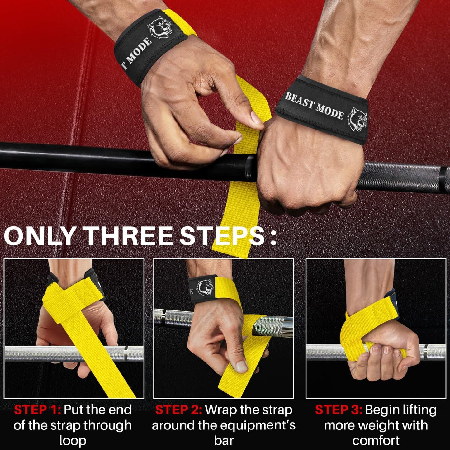 Lifting Straps YELLOW/BLACK for Weightlifting Gym Strength Training - Wrist Straps with Neoprene Padded Cotton - Men & Women – Ideal for Powerlifting, Bodybuilding & Deadlifts