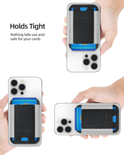 2 Pack Card Holder for Phone Case, Leather Phone Wallet Stick On, Strongest Adhesive Phones Wallet BLACK/GRAY for iPhone/Android, Minimalist Slim RFID, Fit 7 Cards