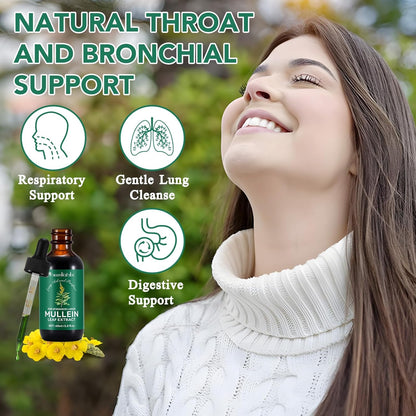 Mullein Drops for Lungs 2 Fl Oz - Mullein Leaf Extract for Lungs with Chlorophyll - Natural Herbal Supplement for Lung Cleanse, Respiratory Support, Boosts Immunity, Digestive Wellness
