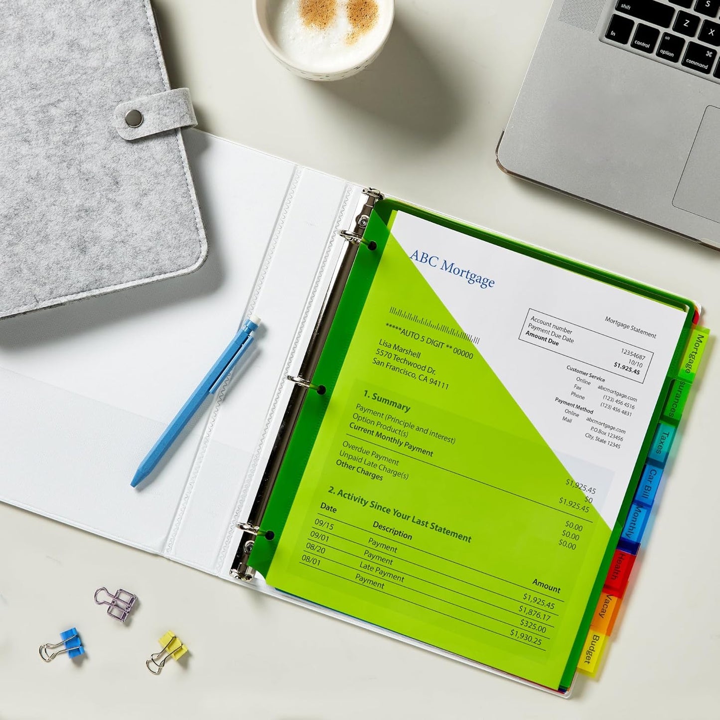 Insertable Plastic Dividers for 3 Ring Binders, 8 Tabs per Set, Big Tabs, Two Pockets, Multicolor Binder Dividers, Works with Sheet Protectors