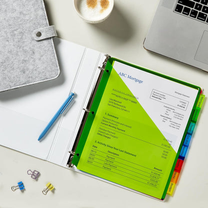 Insertable Plastic Dividers for 3 Ring Binders, 8 Tabs per Set, Big Tabs, Two Pockets, Multicolor Binder Dividers, Works with Sheet Protectors