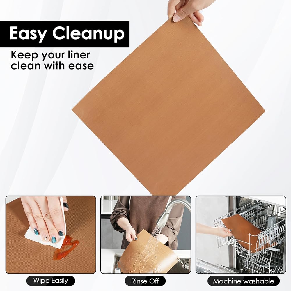 Air Fryer Oven Liners & Grill Mats 6 Pack (11.5" x 11.5") – Non-Stick, Reusable, Heat Resistant Toaster Oven Sheets – Cut-to-Fit, BPA Free & Dishwasher Safe, Black