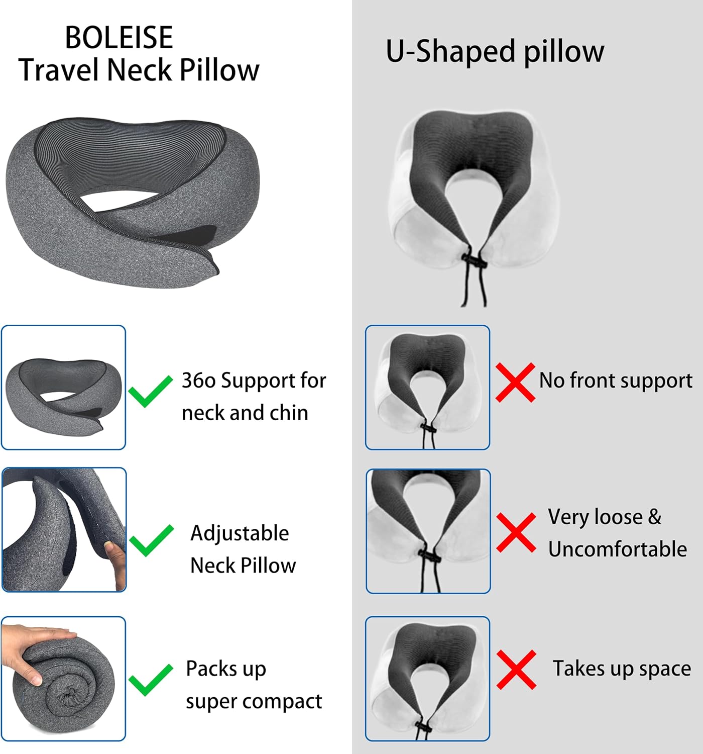Ergonomic Travel Neck Pillow with Adjustable Support and Memory Foam