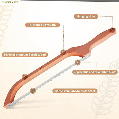 Bow Style Bread and Bagel Slicer Bread Knife - Pinewood (RIGHT HANDED)