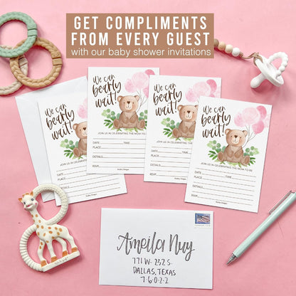 Hadley Designs 15 Bear Baby Shower Invitations for Baby Girl