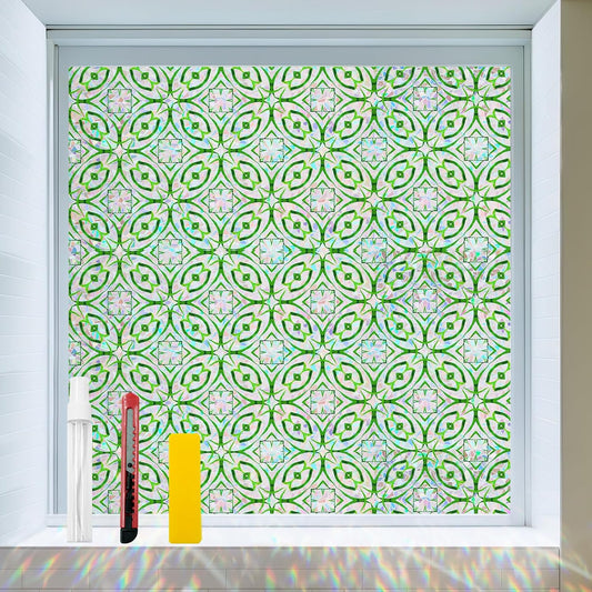 Window Privacy Film with Installation Tools Home Decorative Colored Glass Window Stickers Reusable Electrostatic (GeoRainbow)