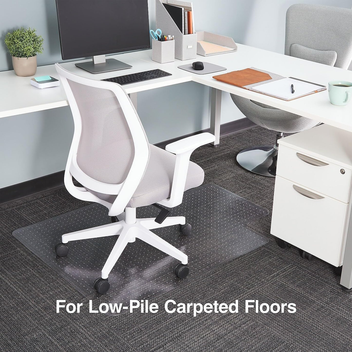 Office Chair Mat, 48 x 36 Inch, Clear Floor Mats with Lip, Low-Pile Carpets, Extended Under-Desk Coverage, Smooth Glide