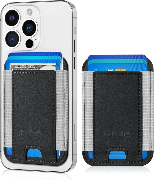 2 Pack Card Holder for Phone Case, Leather Phone Wallet Stick On, Strongest Adhesive Phones Wallet BLACK/GRAY for iPhone/Android, Minimalist Slim RFID, Fit 7 Cards