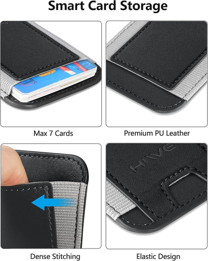 2 Pack Card Holder for Phone Case, Leather Phone Wallet Stick On, Strongest Adhesive Phones Wallet BLACK/GRAY for iPhone/Android, Minimalist Slim RFID, Fit 7 Cards