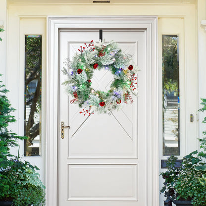 Christmas Wreath for Front Door 24inch - Light Up Artificial Christmas Wreath, Lighted Christmas Wreaths Battery Operated, with Bells and Wreath Hanger, for Front Door Wall Windows Christmas Decoration