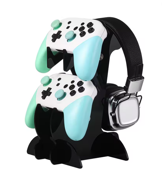 Universal 3-in-1 Game Controller & Headphone Stand – 2-Tier Acrylic Desk Organizer (Black)