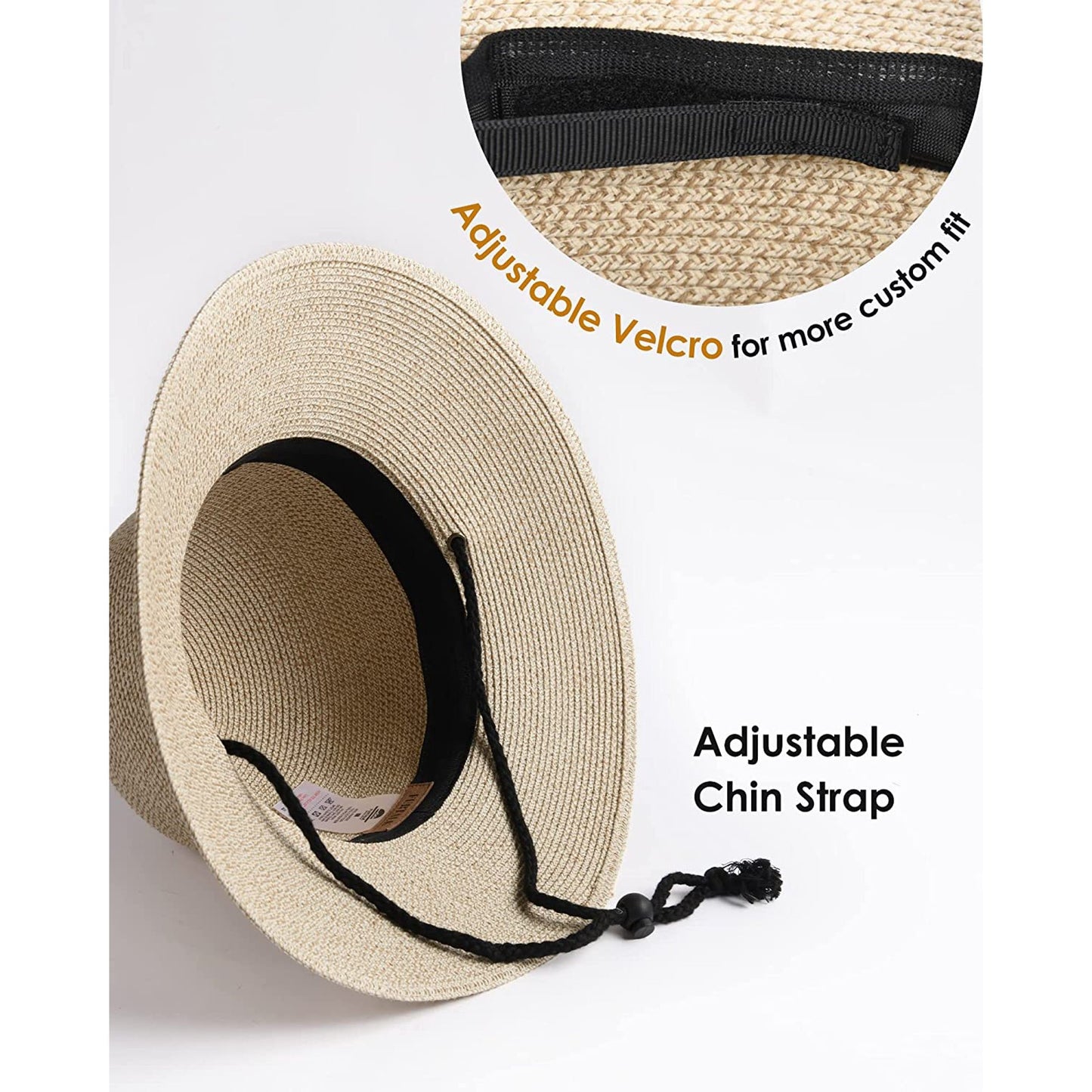 FURTALK Women's Wide Brim Sun Hat with Wind Lanyard UPF 50+ Straw Sun Hat for Women Beige (MEDIUM)